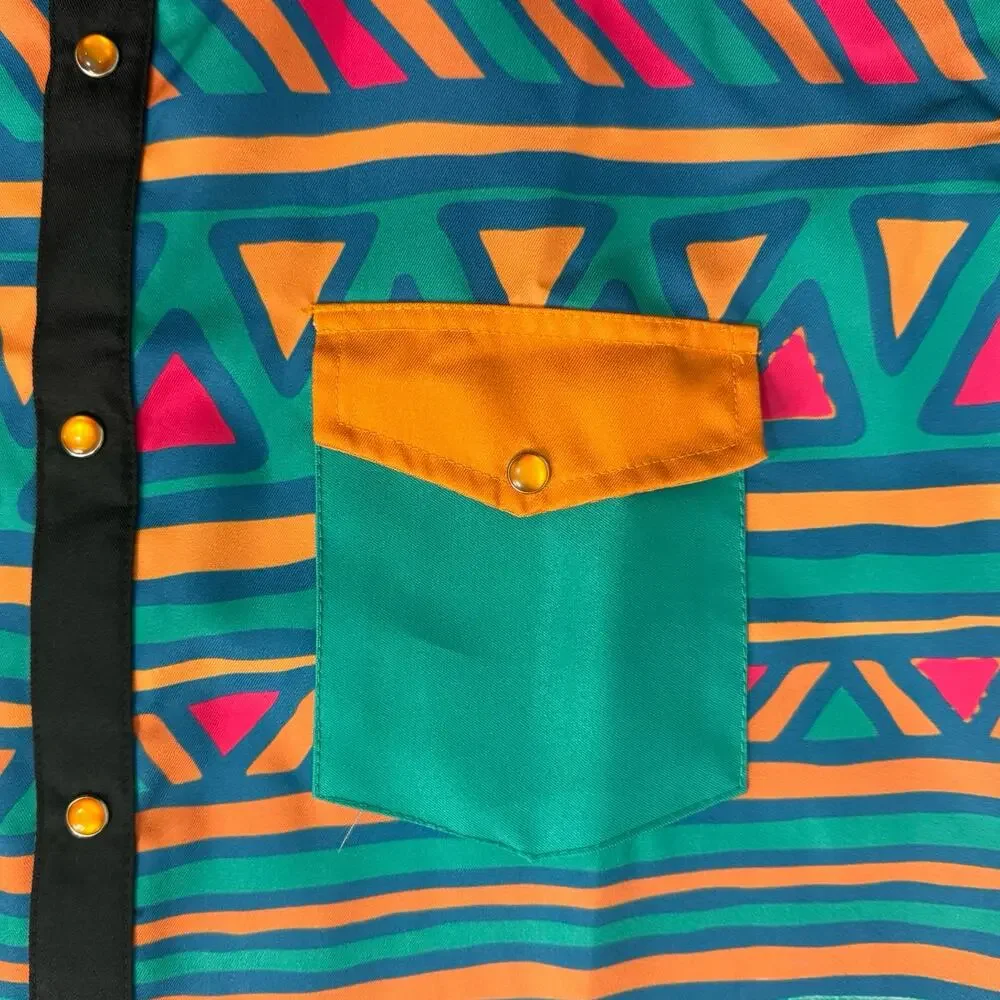 B Fresh Jazzy J Orange Blue Retro 90s Pearl Snap Button Up Shirt size XL NEW Tag - Picture 7 of 9